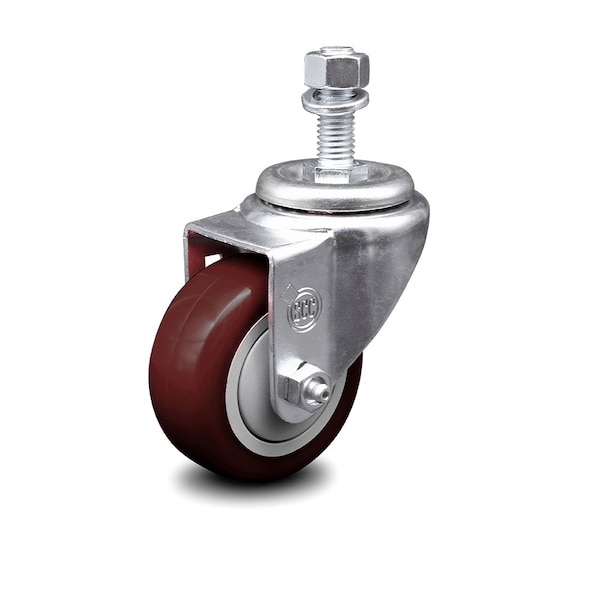 3.5 Inch Maroon Polyurethane Wheel Swivel 12mm Threaded Stem Caster SCC